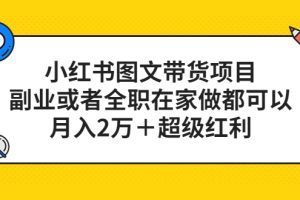 小红书图文带货项目，副业或者全职在家做都可以，月入2万＋超级红利