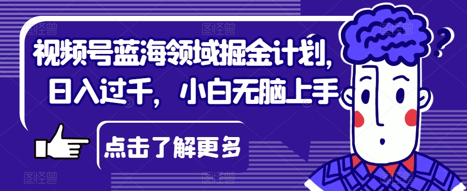 视频号蓝海领域掘金计划，日入过千，小白无脑上手