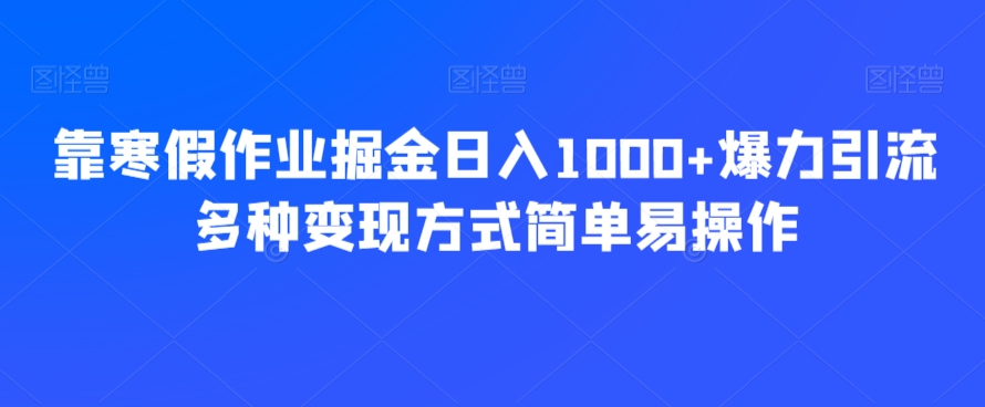 靠寒假作业掘金，日入1000+，爆力引流多种变现方式，简单易操作