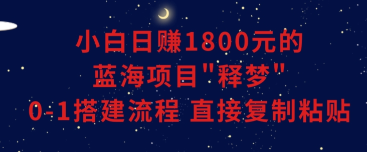 小白能日赚1800元的蓝海项目，”释梦”0-1搭建流程，可直接复制粘贴，长期操作