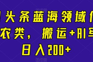 今日头条蓝海领域传统+三农类，搬运+AI写作日入200+