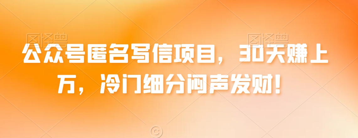 公众号匿名写信项目，30天赚上万，冷门细分闷声发财！